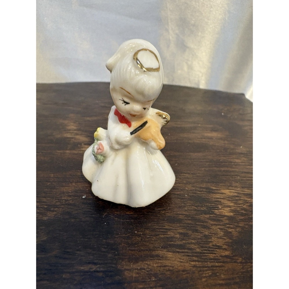 Vtg Napcoware Bone China Miniature Christmas Angel Playing Violin Spaghetti Trim